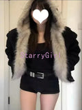 SHOPMOCHOWinter New Elegant Liner Fur Loose Coat Women Y2k Fur Collar Hood Thick Fashion Parkas Casual Outerwear Cotton Padded Jackets