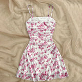Shopmocho New French Floral Slip Dress for Women Spring Summer Sexy Temperament Backless Mini Dresses Vacation Style Sling Beach Skirt
