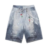 SHOPMOCHO 2025 New Men's Retro Bear 3D Printed Denim Shorts Hip Hop Fashion Straight Wide-leg Jorts High Street Y2K Baggy Bermuda Jeans