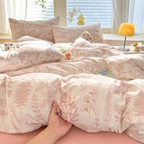 Shopmocho Bonenjoy Pink Flower Duvet Cover Sets Washed Polyester Super Soft Bed Cover Sets Single/Queen/King Quilt Cover with  Pillowcase