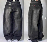 SHOPMOCHO 2025 New American Trend Retro Hip-hop Embroidery Pattern Baggy Jeans For Men And Women Y2K Harajuku Gothic Wide Pants Streetwear