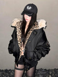 SHOPMOCHO American Harajuku Retro Jacket Men and Women New Simple Plush Leopard Print Jacket Loose Leather Motorcycle Hip Hop Punk Jacket