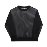 Shopmocho Fashion Korean Clothes Spring Hollow Out Ice Silk Fabric Men's Wear Sheer Out Streetwear Round Neck Long Sleeve T-shirt