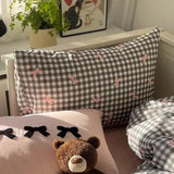 Shopmocho Plaid Bow Knot Pillowcase Korean Y2k Fashions Women Blackpink Dakimakura Sleeping Pillows Cover Bedroom Decoration Girl Gifts