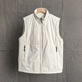 SHOPMOCHO Retro Lambskin Vest for Men Women Stand Collar Sleeveless Fleece Lined Autumn Winter Warm Outdoor