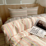 SHOPMOCHO 1pc Korean Cotton Pink Stripes Duvet Cover 150x200 Size Girl's Room housse de couette Skin friendly Breathable Comforter Sets