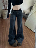 SHOPMOCHOAmerican Retro Low Waisted Jeans for Women's New Style Loose and Personalized Spicy Girl Design Washed Micro Flared Pants