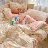 SHOPMOCHO Kids Duvet Cover Set Cute Cartoon No Filler Single Queen Size Girls Boys Flat Sheet Pillowcase Spring Summer Soft Bed Linens