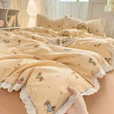 Shopmocho 2025 new hollow lace wrinkled cotton four-piece set household student dormitory three-piece set bed sheet quilt cover