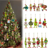 Shopmocho 18Pcs 2D Acrylic Christmas Tree Green Monsters Ornaments Cute Green Monsters Christmas Tree Pendants Christmas Tree Decor