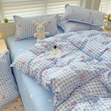 Shopmocho Ins Pink Plaid Bedding Set No Filler Twin Queen Size Comforter Cover Flat Sheet Pillowcase Girls Boys Solid Blanket Duvet Duvet