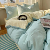 SHOPMOCHO Cotton Bedding Set 4pcs with Solid Bed Sheet Duvet Cover Pillowcases Single Couple Bedsheet King Queen Double Twin Size