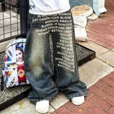 SHOPMOCHO 2025 American Fashion Jeans Letter Printing Pattern High Street Casual Wide Legs Y2K Men's Retro Gothic Trendy Casual Pants