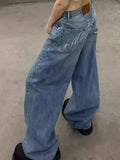 SHOPMOCHO Gradient Spring 2026 Casual Blue Jeans Women Y2K Vintage High Waisted Jeans Straight Streetwear Loose Large Wide Leg Denim Pants
