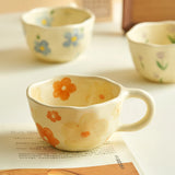Shopmocho Ceramic Mugs Coffee Cups Hand Pinched Irregular Flower Milk Tea Cup Ins Korean Style Oatmeal Breakfast Mug Drinkware Kitchen