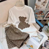 Shopmocho Summer Casual Embroidered Fashion Set Thin Milk Silk Sleepwear Women's Short Sleeve Shorts Outfit Comfortable Breathable