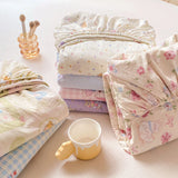 Shopmocho Washed Cotton Fitted Sheet with Elastic Bands Non Slip Adjustable Mattress Cover Printed  Pure Cotton  for Double King Queen