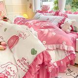Shopmocho Cartoon Washed Cotton Bed Sheet Four-piece Set Non-cotton Thickened Brushed Quilt Cover Bed Skirt Style Princess Style Bedroom