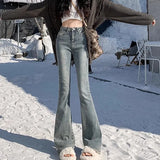 Shopmocho 2025 Woman High Waist Vintage Flare Jeans Female Gothic Elastic Bell Bottom Pants Lady Streetwear Blue Black Grey Denim Trousers