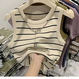 SHOPMOCHO-2025 New Striped Stretch Vest Basic Versatile Short Top Women's Clothing