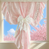 SHOPMOCHO 1Pair/2Pairs French Romantic White Flower Lace Curtain Tieback with Bead Korean Bow Strap Trims for Curtain Accessories Decor
