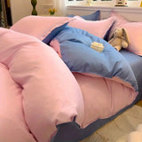 Shopmocho Ins Pink Plaid Bedding Set No Filler Twin Queen Size Comforter Cover Flat Sheet Pillowcase Girls Boys Solid Blanket Duvet Duvet