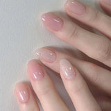 Shopmocho 24Pcs Glitter Diamond Press On Nails Sweet Cute Girl Acrylic Nails Full Cover Short Square Fake Nails Wearable Manicure Nail Tip