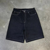 SHOPMOCHO Black Spring And Summer Disc Patch Denim Shorts Men And Women Y2k Retro Hip-Hop Harajuku Streetwear Casual Loose Trend Shorts