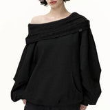 SHOPMOCHO Knit Patchwork Sweatshirt Women Loose Casual Long Sleeve Sporty Top Spring Fall Chic Lazy Off Shoulder Harajuku Y2K Coat