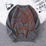 SHOPMOCHO New Popular Autumn and Winter Spider Web Jacquard Pattern Pullover Sweater Casual Round Neck Knitted Men's Pullover