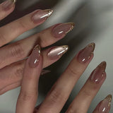 SHOPMOCHO 24Pcs Mid-length Almond Ballet False Nails Simple Cat Eye Design Press on Fake Nail Wearable Full Cover Nail Tips Manicure Tools