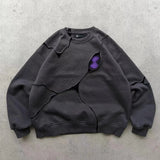 SHOPMOCHO Harajuku Deconstructive Sportswear Y2K Aesthetic Black Gray Contrasting Stitching Round Neck Streetwear Hip-Hop Top