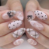 SHOPMOCHO Fashion Dark Brown White Polka Dot Wearable Nail Art Fall Winter Chic Fake Nails Detachable Finished False Nails Press on Nails