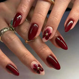 Shopmocho Pink Yellow Halo Dyeing Flower Water Ripple Summer False Nails Leopard Long Pointed Fake Nails Art Press on Nails Charm Manicure
