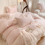 SHOPMOCHO 3pcs White Bedding set ruffles Duvet Cover Set (1*Duvet Cover + 2*Pillowcase, Without Core)for bedroom guest room
