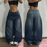 Shopmocho 2025 New American Trend Retro Hip-hop Embroidery Pattern Baggy Jeans For Men And Women Y2K Harajuku Gothic Wide Pants Streetwear
