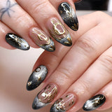 SHOPMOCHO 24pcs Golden Lines Patterns False Nails Dark Purple Blush French Fake Nails for Spice Girls Sweet Cool Almond Ins Nails Press On