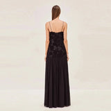SHOPMOCHO-Elegant 3D Flower Long Dress For Women Fashion Patchwork Pleated Sling Party Dresses Female 2025 New Backless Maxi Evening Robes