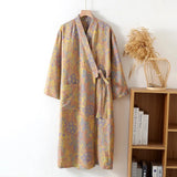 Shopmocho Lady New Kimono Print Flower Bathrobe Gown Sweat Steaming Bathrobe Shower Peignoir Pajamas Female Cotton Sleepwear Loungewear