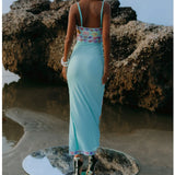 Shopmocho Women y2k Vintage Starfish Sequins Maxi Dress Sexy Sleeveless Bodycon Tank Dress Backless Summer Beach Party Long Dresses