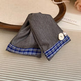 Shopmocho Korean Fabric Plaid Triangular Hair Claw Clips for Women Bow Imitation Pearl Button Acrylic Shark Clip High-end Hair Accessories