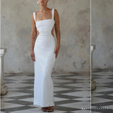 Shopmocho Sexy Sling Backless Silvery Maxi Dress For Women 2025 Fashion High Waist Bodycon Sleeveless Robes Female Evening Party Vestidos
