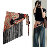 Shopmocho Chinese Style Ethnic Triangular Waistband Embroidered Printing Tassel Floral Triangular Belt Jeans Decor Clothing Accessories