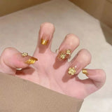 SHOPMOCHO 10Pcs Fashion Gentle Handwork Press On Nails French Style Flowers Butterfly Rhinestone Pearl Design Detachable False Nails Gift