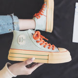 SHOPMOCHO 2026 Summer Women's Sneakers New Canvas Lace-Up Women's Sports Shoes Breathable Platform Sneakers Shoes White Casual Women Shoes