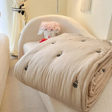 SHOPMOCHO Japanese Minimalism Skin-friendly Summer Blanket Spring  Breathable Single Double Duvet Washed Embroidered Comforter Thin Quilt