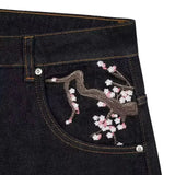 SHOPMOCHO Y2K Vintage Low Waist Hip Hop Cherry Blossom Embroidered Jeans  Wide Leg Trousers Clothes Mens Embroidered Baggy Jeans Womes