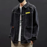 Shopmocho Loose Casual Men's Denim Jacket Trendy Hong Kong Style Splicing Workwear Spring Autumn Popular Individuality