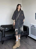 SHOPMOCHO American High Street Washed Gradient Women Ripped Retro Old Size Denim Loose Shorts baggy jeans women