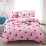 SHOPMOCHO 3pcs Soft Fruit Print Bedding Sets Kawaii Peach Strawberry Pillow Case Duvet Cover Queen and King Size Bedding Sets For Bedroom